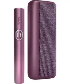 Purple IQOS heat-not-burn device with a textured purple charging case