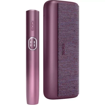 Purple IQOS heat-not-burn device with a textured purple charging case